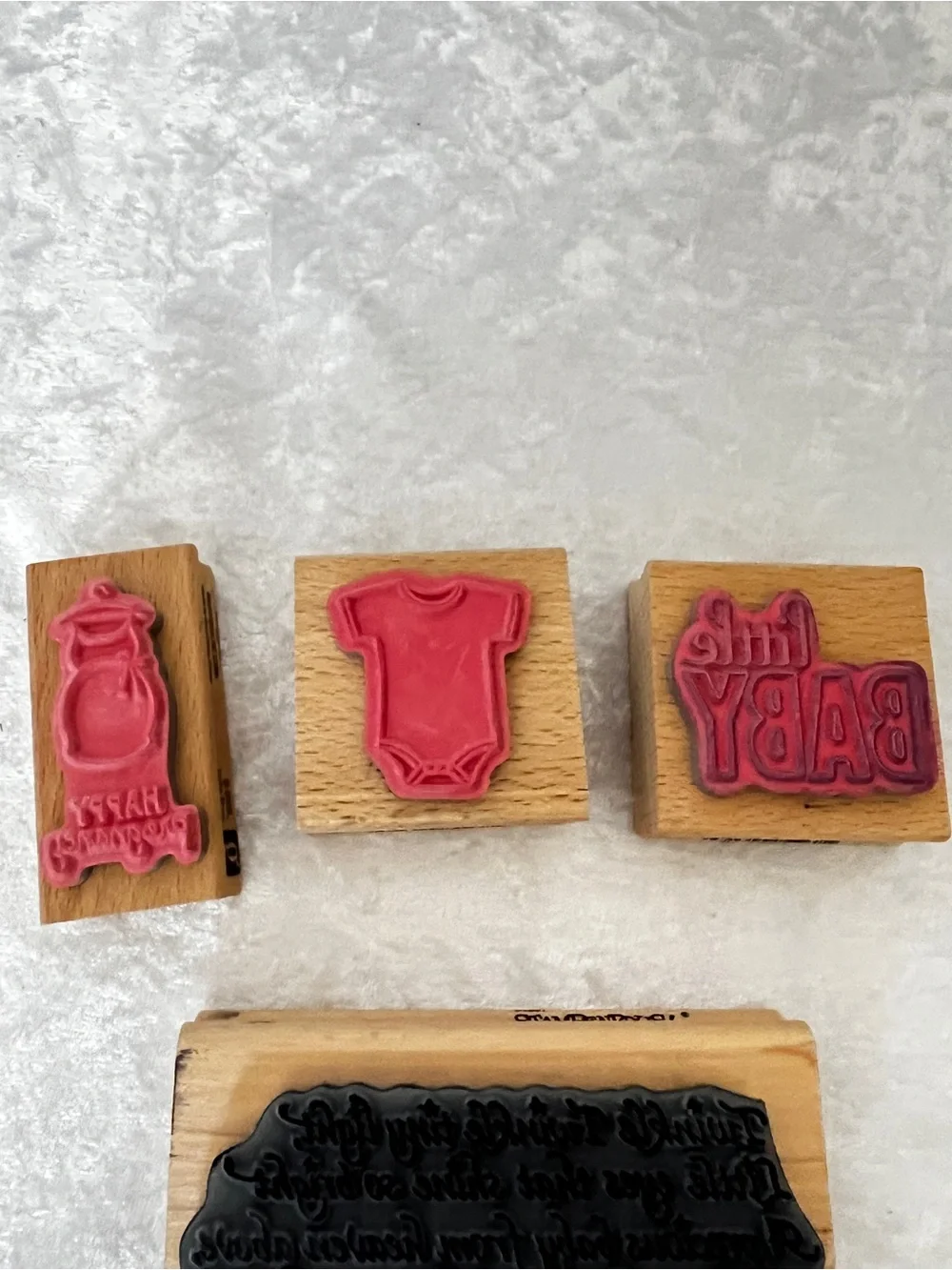 Lot 4 Wooded Stamps Baby Shower Print Theme Little Baby Happy Pregnancy Twinkle